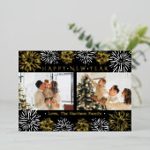 モダンFireworks 2フォトハッピー新年実在 箔シーズンカード (立ち正面)