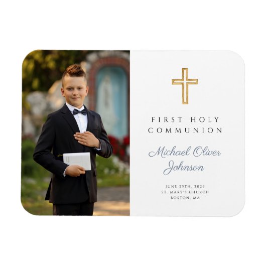 モダンFirst Holy Communion Boy写真写真 マグネット (横)