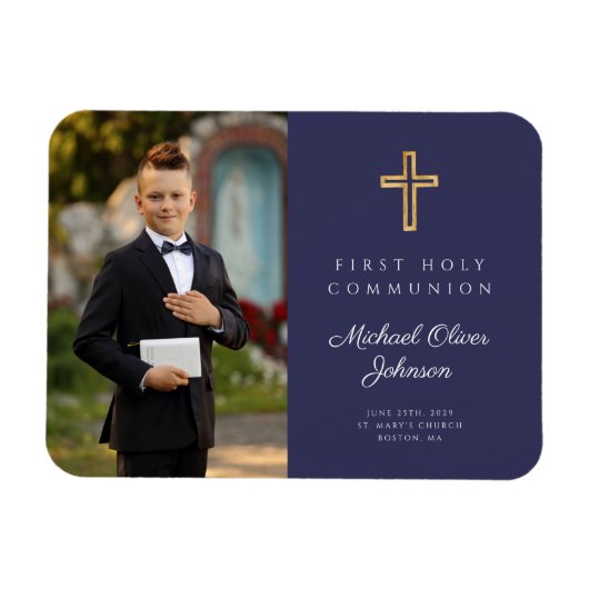 モダンFirst Holy Communion Boy写真写真 マグネット (横)