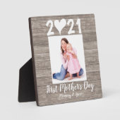 モダンFirst Mother's Dayハートフォトフェイクウッド フォトプラーク (正面)