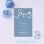 モダンFlorish Script, Dusty Blue紙メニュー チラシ (シングル)