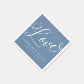 モダンFlowish Script, Love, Dusty Blue スタンダードカクテルナプキン (角)