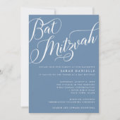 モダンFlriish Script, Dusty Blueバルミツワー 招待状 (正面)