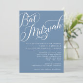 モダンFlriish Script, Dusty Blueバルミツワー 招待状 (スタンド正面)