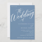 モダンFlriish Script, Dusty Blue 結婚's 招待状 (正面)