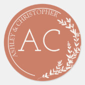 モダンFoliage Frame Copper Red結婚's ラウンドシール (正面)