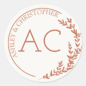 モダンFoliage Frame Copper Red結婚's ラウンドシール (正面)