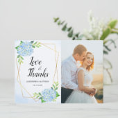 モダンGeometric Blue Hydrangeaの結婚写真 サンキューカード (スタンド正面)
