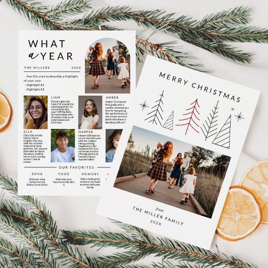 モダンGeometric Christmas Photo Year In Review シーズンカード