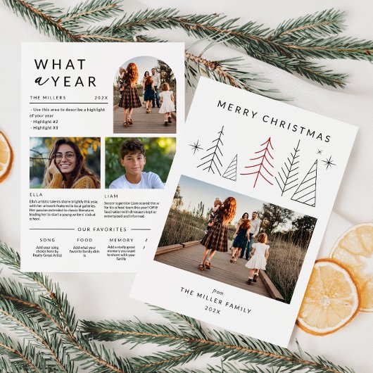 モダンGeometric Christmas Photo Year In Review シーズンカード