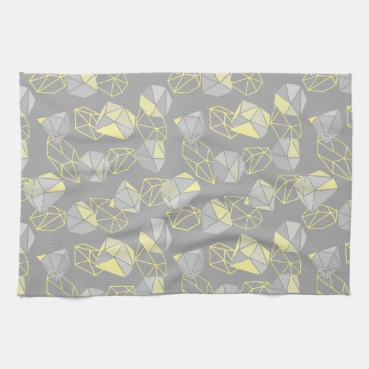 モダンGeometric Gemsパターングレーと黄色 キッチンタオル (横)