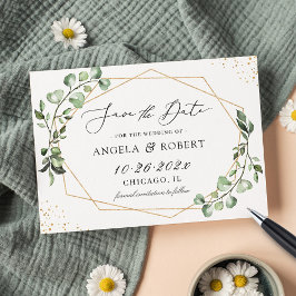 モダンGeometric Greenery Eucalyptus葉スクリプト セーブザデート