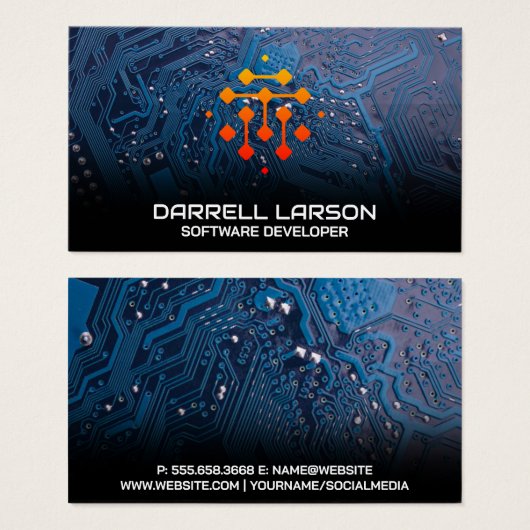 モダンGeometric Techロゴ | 青い回路基板 (正面&裏面)