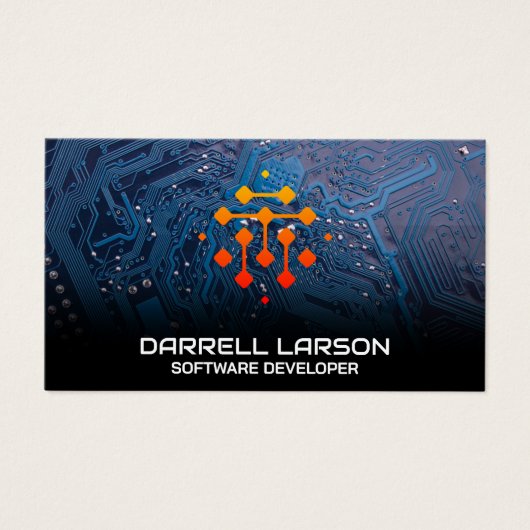 モダンGeometric Techロゴ | 青い回路基板 (正面)