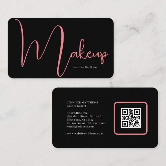 モダンglam pink neonメイクアップ脚本qrコードブッシー 名刺 (正面/裏面)