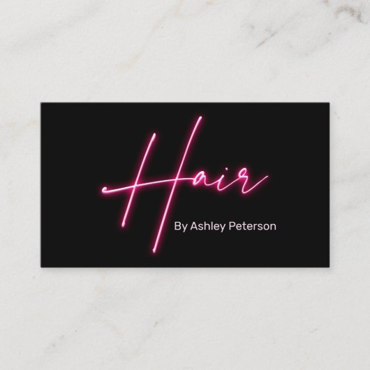 モダンglam pink neon hair script logo qrコード 名刺 (正面)