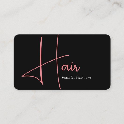 モダンglam pink neon hair script logo qrコード 名刺 (正面)