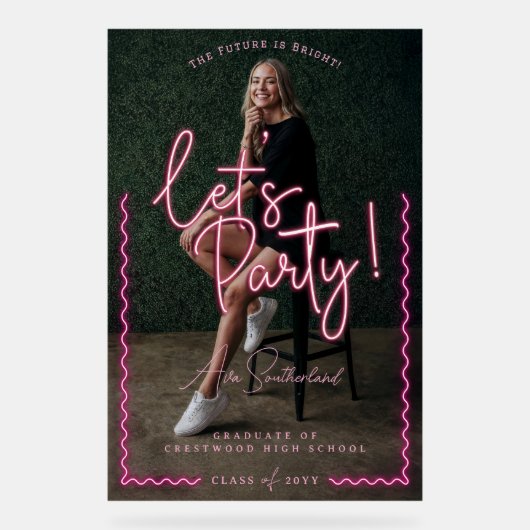 モダンGlow Script Pink Neon Wavy Graduate写真 アクリルサイン (正面)