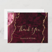 モダンGolden Burgundy Marble結婚's Thank You ポストカード (正面/裏面)
