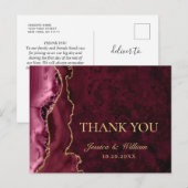 モダンGolden Burgundy Marble結婚's Thank You ポストカード (正面/裏面)