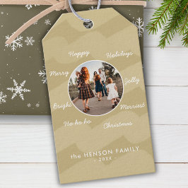 モダンGolden Christmas Wishes家族写真 ギフトタグ