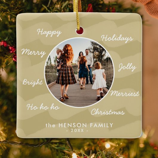 モダンGolden Christmas Wishes家族写真 セラミックオーナメント