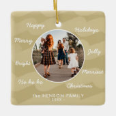 モダンGolden Christmas Wishes家族写真 セラミックオーナメント (正面)