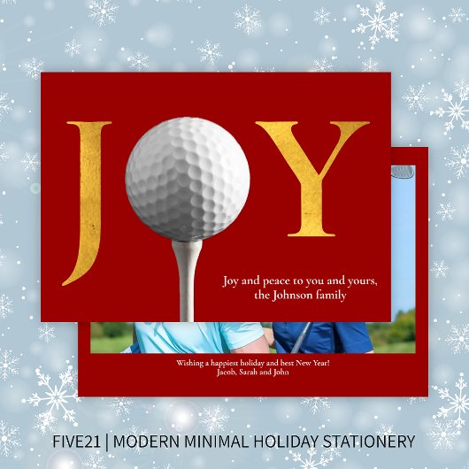 モダンGolf Joy & Peace Red Christmas Photo シーズンカード