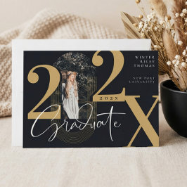 モダンGraduate Script 2022同心円アーチ写真 招待状