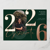 モダンGraduate Script 2025同心円アーチ写真 箔招待状 (正面)