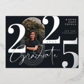 モダンGraduate Script 2025同心円アーチ写真 箔招待状 (正面)