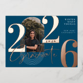 モダンGraduate Script 2025同心円アーチ写真 箔招待状 (正面)