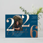 モダンGraduate Script 2025同心円アーチ写真 箔招待状 (立ち正面)