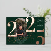 モダンGraduate Script 2025同心円アーチ写真 箔招待状 (立ち正面)