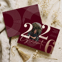 モダンGraduate Script 2025同心円アーチ写真 箔招待状