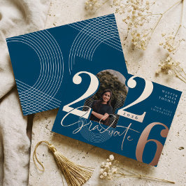 モダンGraduate Script 2025同心円アーチ写真 箔招待状