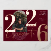 モダンGraduate Script 2025同心円アーチ写真 箔招待状 (正面)