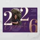 モダンGraduate Script 2025同心円アーチ写真 箔招待状 (正面)