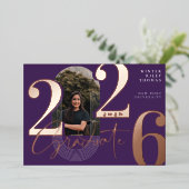 モダンGraduate Script 2025同心円アーチ写真 箔招待状 (立ち正面)