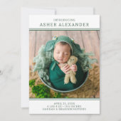 モダンGreen Boy Photo Birth Announcement 招待状 (正面)