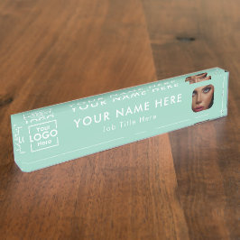 モダンGreen Business Logo & Photoプロフェッショナル デスクネームプレート