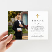 モダンGreen Cross Boy First Communion写真 サンキューカード