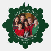 モダンGreen Feliz Navidad写真 オーナメントカード (正面)