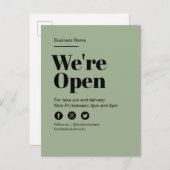 モダンGreen Open For Business Take Out Delivery 案内ポストカード (正面/裏面)