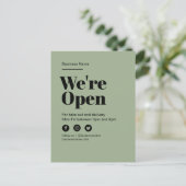 モダンGreen Open For Business Take Out Delivery 案内ポストカード (スタンド正面)