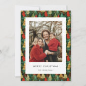 モダンGreen & Red Merry Christmas Family Photo シーズンカード (正面)