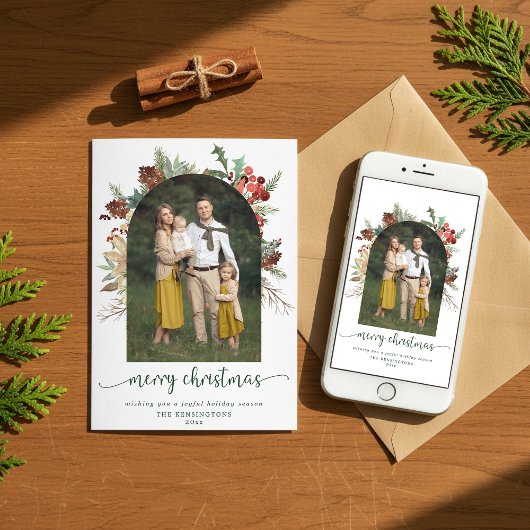 モダンGreenery Arch Merry Christmas写真 シーズンカード