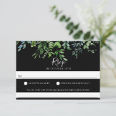モダンGreenery Blackの食結婚べ物アレルギーRSVP 出欠カード (スタンド正面)