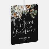 モダンGreenery Black Christmas Family写真 メタルオーナメント (正面右)