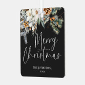 モダンGreenery Black Christmas Family写真 メタルオーナメント (正面左)